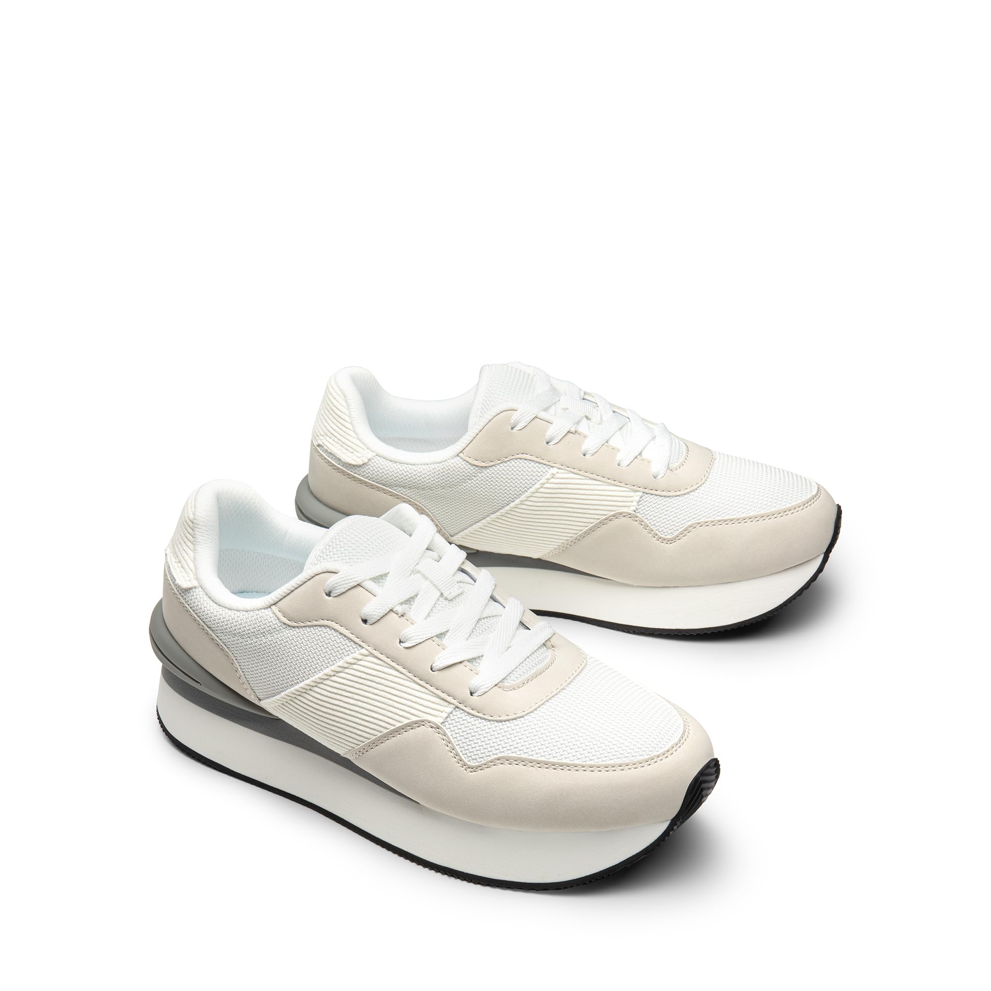 Women Sneakers Tennis Ray Walking Platform Chunky Comfortable Lightweight Lace Up Casual Fashion Sneaker Beige/White